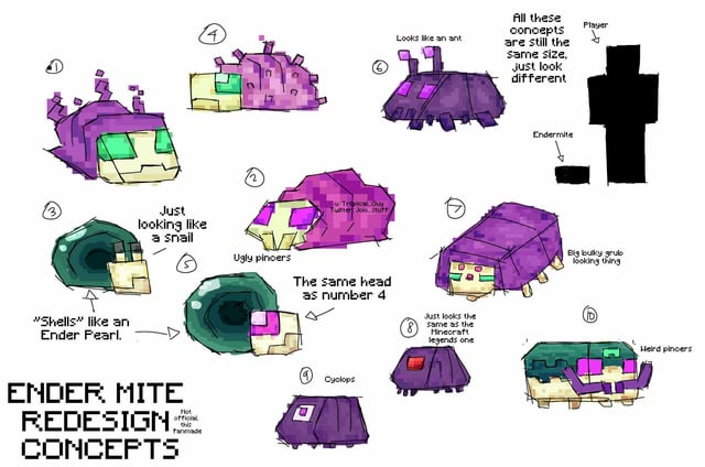 Day 1 of End Update concept, Ender mite redesign concepts! What do you like the most? 