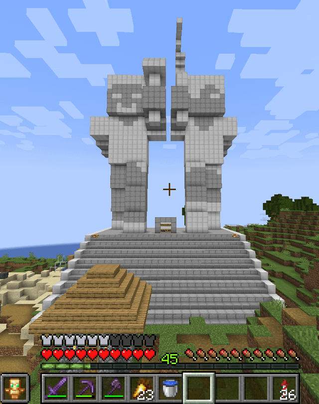I built this statue based off the Worker and Kolkhoz Woman in Moscow in my survival world!