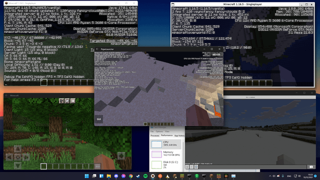 Running 5 different Minecraft clients on Windows 11 (Description in comments)
