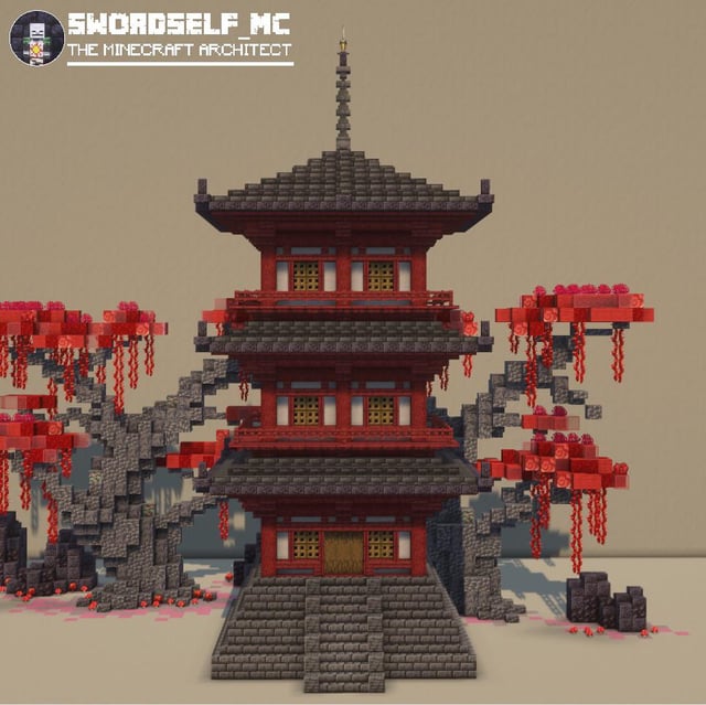 Japanese-inspired crimson pagoda