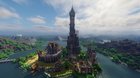 I built this in survival on a server. Plan to rebuild the tower and the castle to be more gothic. Any critique or suggestions? More info in the comments