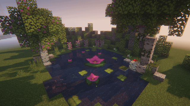 Koi pond with lily flowers using block_display entities