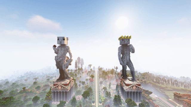 Technoblade and Ilmango statues in my Minecraft world