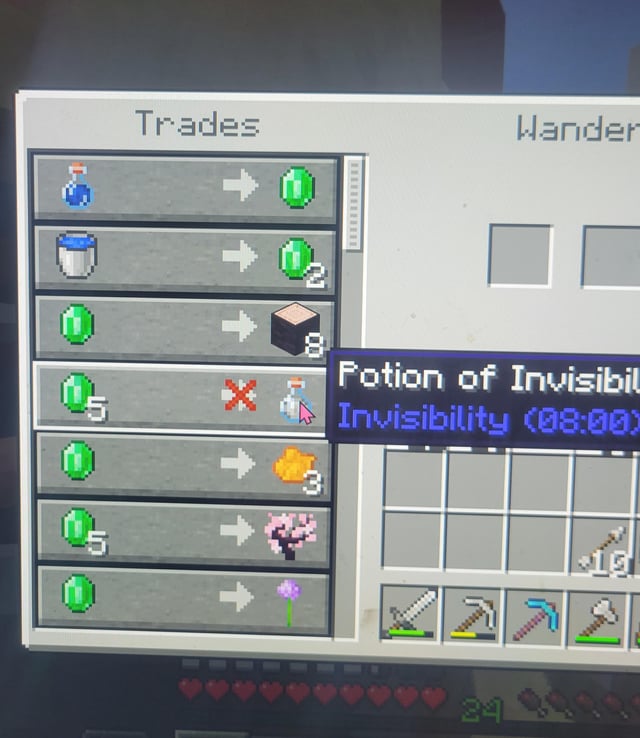 Wandering village TRADES invisibility potion now???