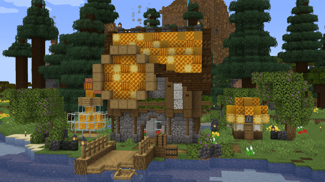 My honeycomb and honey bottle farms in my survival world!