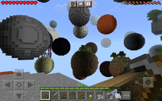 guys, i'm trying a survival world where there are giant planets each being comprised with a different block and floating platforms with structures normally found in a regular world. wish me luck!
