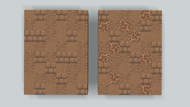 Packed mud and brown mushroom blocks blend really well together. You can even add some rooted dirt for a bit more contrast.